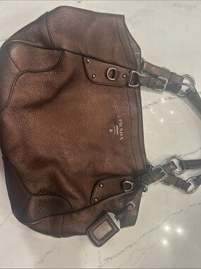 Prada Bronze Brown Pebbled Leather Shoulder Bag